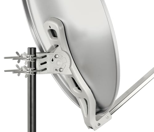 SCHWAIGER Antena parabólica I Ø 80 cm de aluminio Offset Antena en gris claro I Multifeed adecuado & resistente a la intemperie I Cuenco de satélite con brazo LNB y soporte de mástil I Potencia de - imagen 7