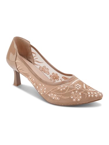 Image of TRYME Floral Embroidered Stiletto Heels for Women | Elegant Mesh High Heels with Stylish Feminine Design