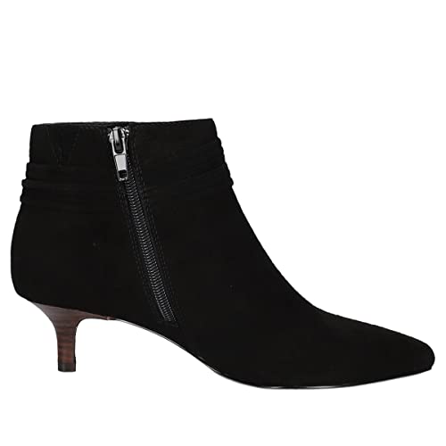 MOOMMO Women Low Kitten Heel Suede Ankle Boots Bow Pointed Closed Toe Zipper Chelsea Boots 2" Heels Buckle Strap Faux Suede Boot Zip Up Short Dress Booties Fall Office Wedding Comfy Cute 4-11 M US3