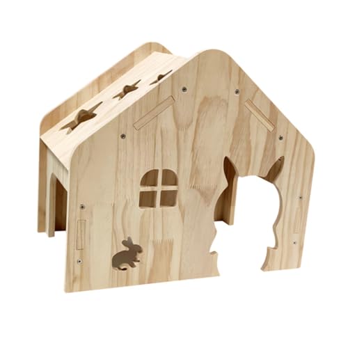 GUOOL 小動物遊び隠れ家小屋、木製モルモットハウス、ハムスター用小動物ハウス生息地, D