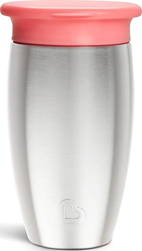 Image of Munchkin Stainless Steel Sippy Cups for Toddlers 1-3, Spill Proof Miracle 360 Cup, Insulated, 10 Ounce, Pink