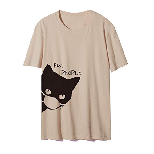 T-shirt d'été pour homme et femme en coton marron XL avec motif chat