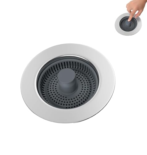 Pop-Up Spülbecken Stöpsel Universal-Ablaufsieb Spüle Wasserhahnstopfen Bodenablaufsieb aus Edelstahl geeignet für Spülen mit Öffnungen 72-86mm Tiefe > 22mm