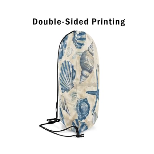 Image of jejeloiu Nautical Drawstring Backpack 13x15.7inch Ocean Theme Seashell Waterproof Gym Drawstring Bags Tropical Beach Sports String Backpack Beach Swim Travel Bag Sackpack