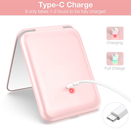 Kintion Rechargeable Pocket Mirror, 1X/3X Magnification Led Compact Travel Makeup Mirror, 3 Color Temperature, Dimmable, 250Mah, Portable Compact Mirror, Small Purse Mirrors For Women Gift, Pink #TOP6