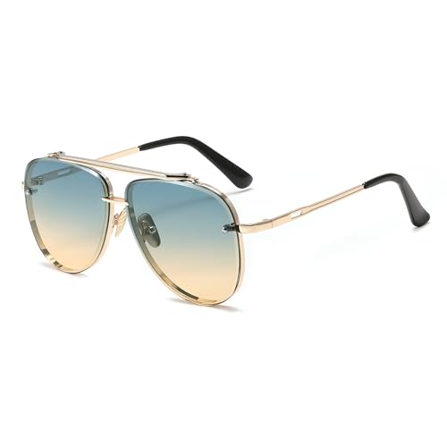FEISEDY Oversized Aviator Sunglasses for Men Women Vintage Sun Glasses Metal Frame Gradient Shades B0105