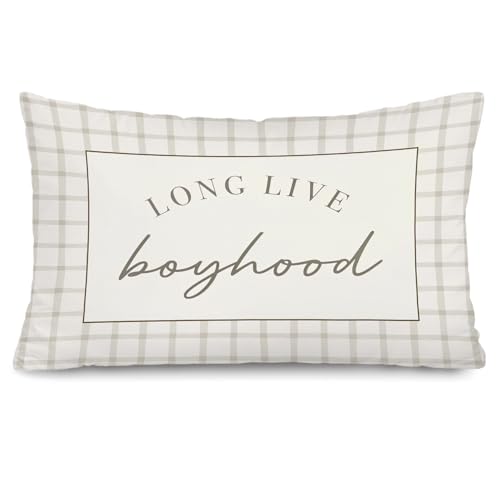 CalmVerve Long Live Boyhood Boy Nursery Decor 12x20 Pillow Cover, Retro Neutral Gingham Checkered Decorative Throw Pillow Covers Pillowcases Decorations for Kids Nursery Room Playroom Decor