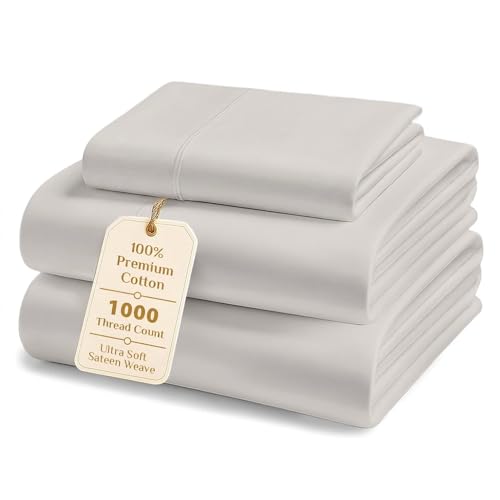 Image of Split King Sheets Set 5 Piece | 1000 Thread Count | Ivory | 100% Cotton with 15 inch Deep Pocket Luxurious Sateen Weave, Hotel Quality Bed Sheet for Split King Bed by PRATEE