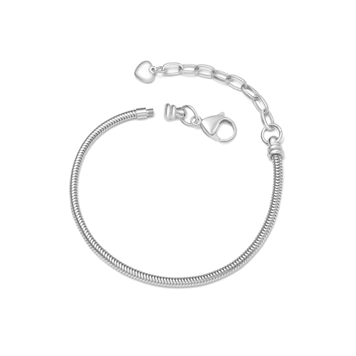 GNOCE Charm Adjustable Bracelet With Safety Chain Stainless Steel Snake Chain Metal Basic Charm Bracelet DIY Bolo with Heart Shaped Dangle2