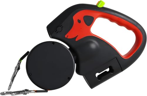 Citybaby 伸縮リード 2ウェイプル LEDライト 夜間使用 自動巻き上げ 360°回転 絡まない ワンタッチロック 多頭飼い 犬の散歩用 頑丈な伸縮リード:軽量、頑丈、スタイリッシュ、安全 (D)