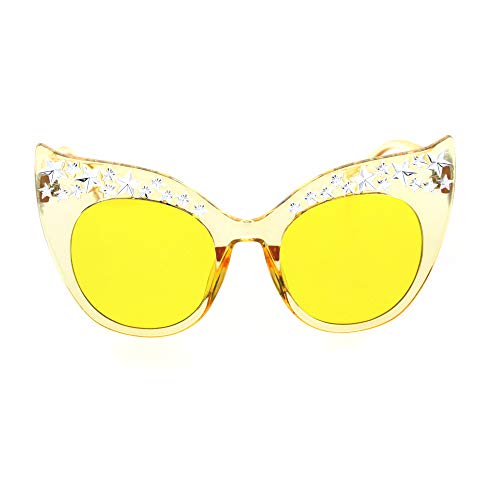 Star Engraving Sparkle Bat Shape Cat Eye Retro Sunglasses