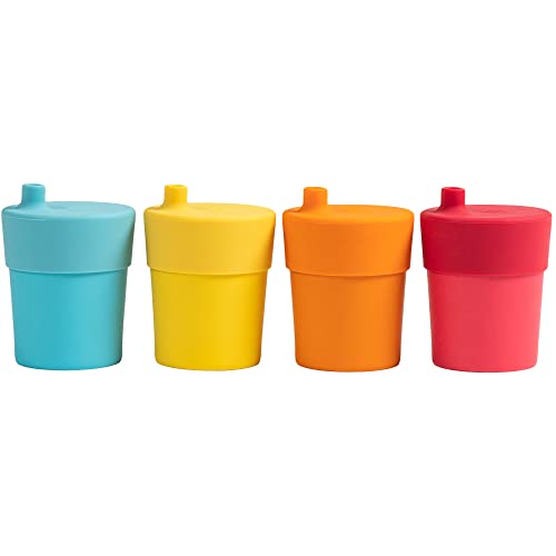 Image of WeeSprout Bamboo Grow-With-Me Sippy Cups with Lids, 10 oz Set of Four, Babies Kids & Toddlers, Made With Bamboo & 100% Silicone, Bite Spout Design, Dishwasher Safe