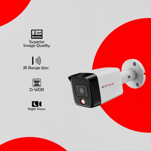 Image of CP Plus CP-UNC-TA81L3C-LQ 8MP Dual Light Bullet Camera, IR Range of 30 Mtr., Warm Light Range of 30 Mtr, PoE, IP67, Support Built-in Mic, DWDR, Day /Night (ICR), Instastream, H.265, H.264, MJPEG