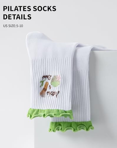 Image of Yawlsow Cute Pilates Grip Socks for Women Ruffle Frilly Yoga Socks Non Slip Cotton Crew Grippy Sock for Barre Workout