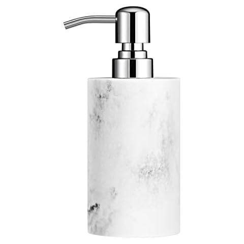 Luxspire Soap Dispenser, Marble Lotion Soap Pump Dispenser Bottle, Refillable Shampoo Container, Decorative Hand Soap Resin Dispenser for Bathroom Countertop, Kitchen, 10.8oz/320ml - White Marble Cover