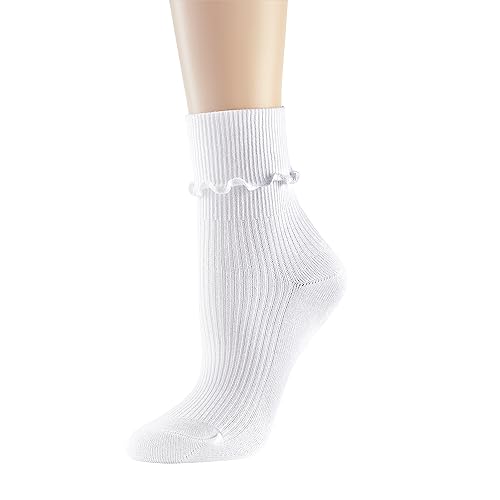 Image of UTTPLL Womens Cotton Crew Socks Ruffle Turn-Cuff Fashion Princess Lettuce Ankle Socks Athletic Thin Gift Dress Socks