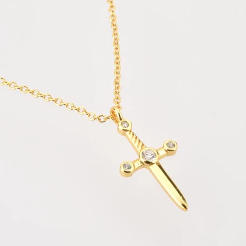 925 Sterling Silver Gothic Collar Sword Necklace For Men, 14K Yellow Gold Vintage Sword Pendant Katana Necklace - Shiny CZ Dagger Necklace For Women, Master Sword Necklace For Halloween Christmas Gifts2