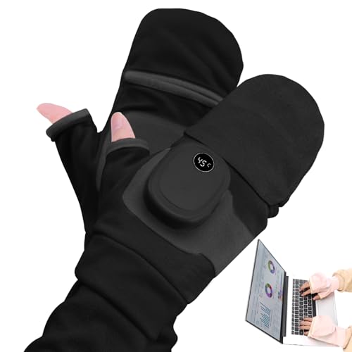 EZBNG AI Heated Gloves for Women Rechargeable, 2025 Upgraded Large Capacity Heated Fingerless Gloves for Women Smart Thermostatic Electric, Hand Warmers for Cycling Outdoor Snow(Black)