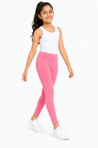 Image of BODYCARE Girls Cotton Stretch Leggings, Elastic Waist Ankle Length Leggings for Kids, Soft