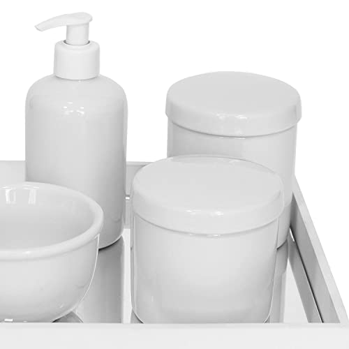 Potinho de Mel Kit Higiene Espelho Potes Molhadeira E Porta Álcool-Gel Branco