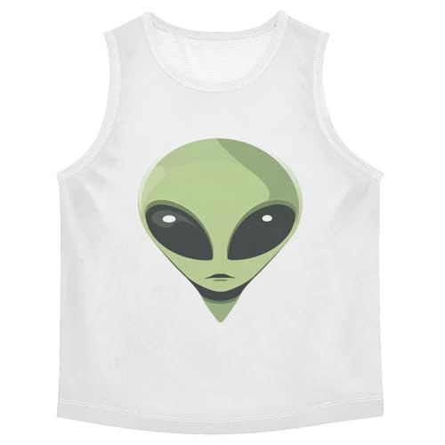 Boys Tank Top Shirts Green Alien Funny Sleeveless T-Shirts Crew Neck for Kids Clothing Children