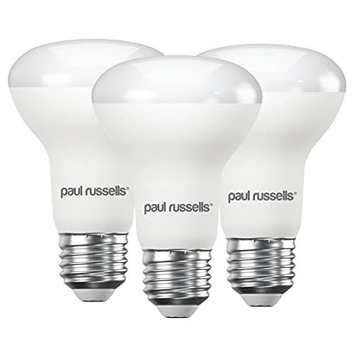 paul russells E27 Spotlight 8.5W LED Reflector R63 Light Edison Screw, 60W Equivalent Bulb, 806 Lumen, 6500K Daylight, Frosted 120° Beam Angle ES Energy Saving Lightbulbs, 3 Pack