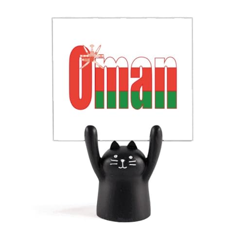 Porte-mémo drapeau Oman et chat noir style Art déco pour bureau