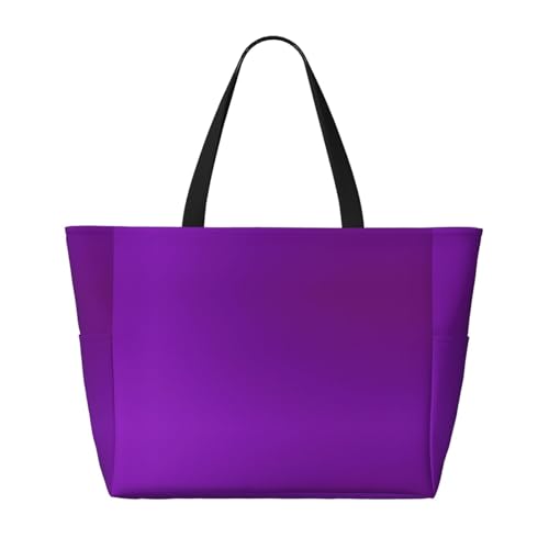 Solid color dark purple Large capacity beach bag with zipper, perfect for grocery bag pool gym travel shopping foldable beach travel bag,2