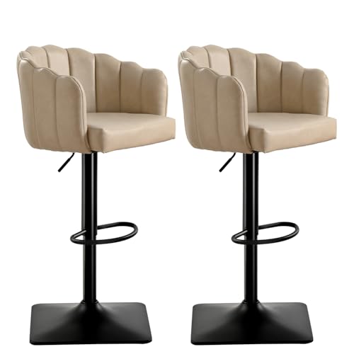 Butacos giratorios ajustables de altura (24,8" a 32,7") con tapizado en poliuretano para barra o isla de cocina, color negro y beige, set de 2 miniatura 1