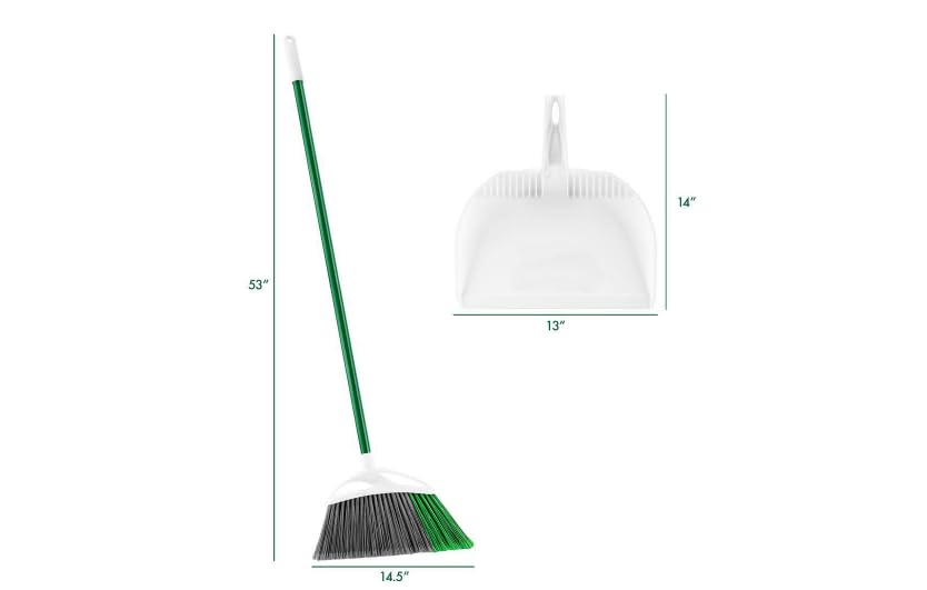 Precision Angle Broom and Dustpan Set, 15-inch Extra-Wide, Steel Handle