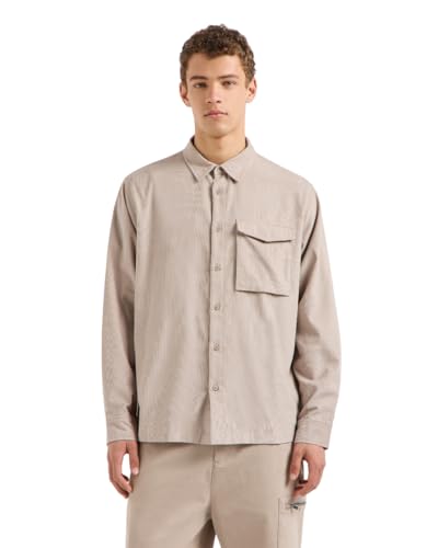 Armani Exchange Men's Loose Fit Cotton Corduroy Button Down with Oversized Pocket