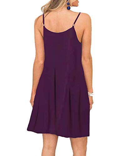 Image of Women's Summer Spaghetti Strap Casual Swing Tank Beach Cover Up Dress with Pockets