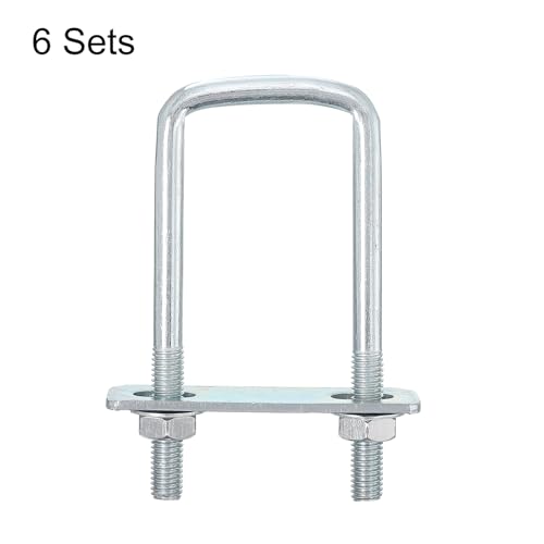 Image of uxcell Square U-Bolts, 6 Sets 50mm Inner Width 80mm Length M8 Zinc-Plated Carbon Steel U Clamp Bolt with Nuts and Plates, for Boat Trailer