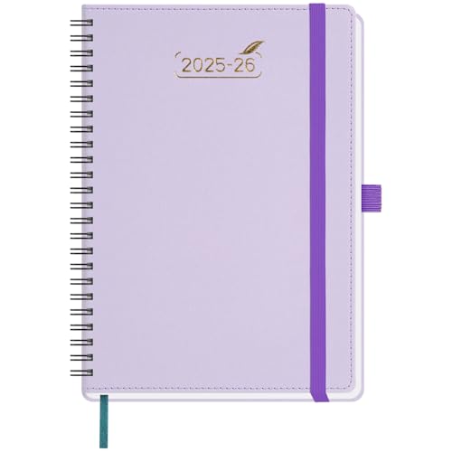BEZEND 2026 Diary A5 Week to View with 2 Columns (Jul 25-Dec 26) Spiral. 18-Month Appointment Book with Dual Schedule, Notes, Monthly Tabs & Pocket, PU Leather Softcover, Lilac