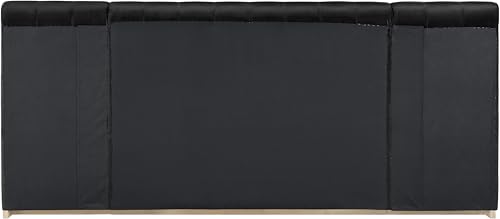 Image of Meridian Furniture AmaraBlack-Q117 Collection Modern | Contemporary Queen Bed, Ultra Luxe Black 460 GSM Velvet, Natural Finish, Solid Wood Base and Inner Frame, 117 inch W x 99 inch D x 51 inch H, Black, Queen