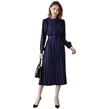 [blue beryl] [ブルーベリル] 【当社オリジナルカラー】 シフォンワンピース ロング プリーツ レディース 長袖 シルク調 甘可愛い 合わせやすい 長そで ネイビー BB054-NV-L