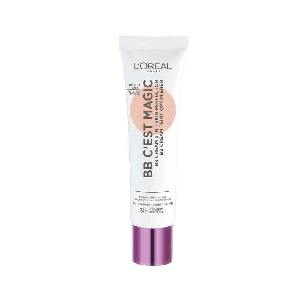 L'Oréal Paris Magic BB Cream with SPF 20, 5-in-1 Skin Tint with Vitamin B5 and Vitamin E, Lightweight Hydrating Formula Adapts to Skin Tone for a Natural Glowy Finish, 30 ml, Shade: 03 Medium Light