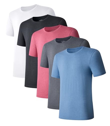 Consejos para Comprar Negro Jaspe , tabla con los diez mejores. 50 COLORFULLEAF - Camisetas de manga corta de rayón de bambú para hombre, cuello redondo y cuello en V, paquete de 3 o 5, Cuello redondo-blanco/azul jaspeado/gris jaspeado/rojo...