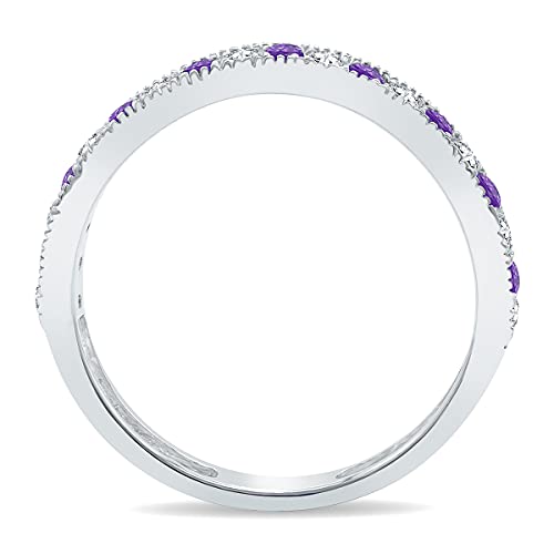 Amethyst and Diamond Channel Set Wedding Band in 10K White Gold3