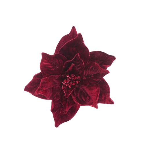 FloristryWarehouse Velvet Luxe - Decoración navideña de flor de pascua con clip, 23 cm de diámetro, color granate y burdeos