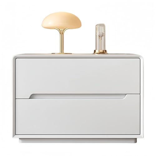 Genérico Mesita de Noche de Madera y Cuero de Dos Capas, Mueble de Almacenamiento Multicolor con asa Oculta, Moderna y Elegante, Ideal para Dormitorio y Sala de Estar (Marfil, pequeña).