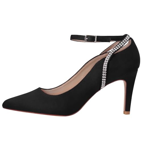 ERIJUNOR E3902 Women Comfortable Faux Suede Middle Heel Rhinestone Evening Prom Wedding Shoes2