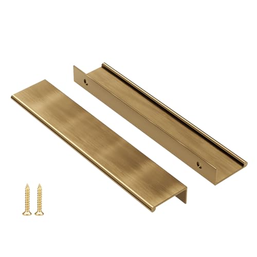 Image of Peaha 30 Pack Kitchen Cabinet Handles 6-5 /16 inch Champagne Bronze Finger Pulls | Edge Pulls Bronze Cabinet Pulls Modern Hidden Dresser Drawer Handles Aluminum Alloy Closet Bedroom Living Room