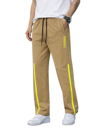 Image of Mack Jonney Men's Track Pants with Neon Yellow Side Stripe | Regular Fit Gym & Sports Lower | Activewear Training Joggers with Drawstring-M7961