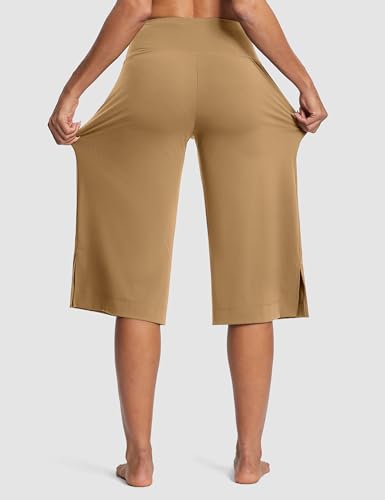 Image of ISEEGZ 15 inch /18 inch /21 inch Capri Pants for Women High Waist Wide Leg Yoga Capris with Pockets Stretchy Loose Fit Casual Workout