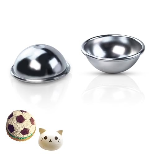 2Pcs Dome Half Ball Cake Pan 3D Soccer Football Cake Pan Hemisphere Cake Mold Anodized Aluminum 4 Cake Decorating Mold Nonstick Tool for Birthday Wedding Anniversary DIY Cake Dessert Pudding Baking