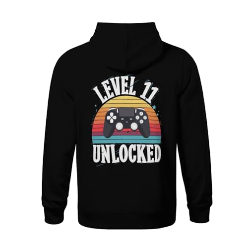 Kids Level 11 Unlocked Funny Video Gamer 11th Birthday Gift Boys Girls Lightweight Kangaroo Pocket Fleece Hoodies3