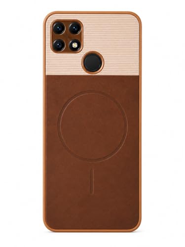 Image of Bintage Mac Safe Design Hard Slim Back Case | Soft Border Camera Protect | Dual PU Leather Finish Back Cover Compatible for Realme Narzo 30A - White & Cherry Brown