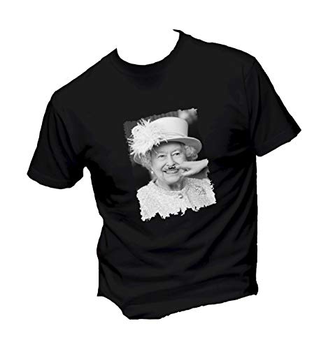  T-Shirt Uomo Cotone Basic Super vestibilità Top qualità - Regina Elisabetta Mustache - Divertente Humor Made in Italy (Nero, XXL)