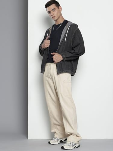 Image of The Indian Garage Co Men Loose Baggy Relaxed Fit Solid Mid-Rise Jeans